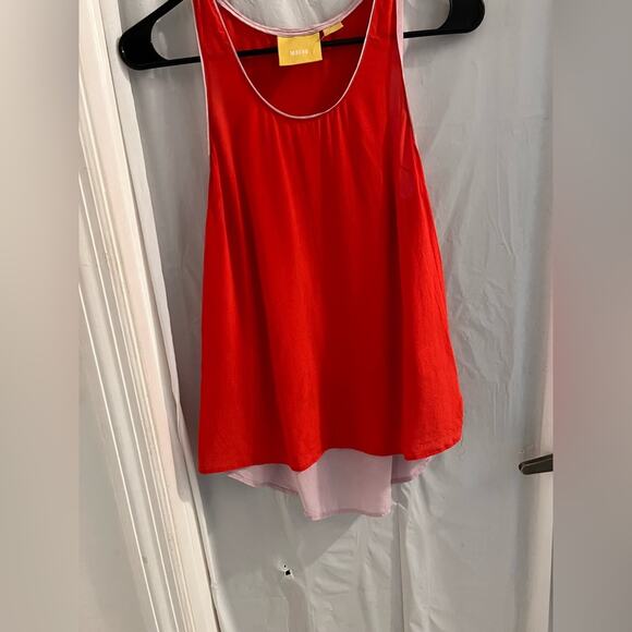 Anthropologie Maeve red pink 100% silk tank top high low hem size 0 - Picture 1 of 6